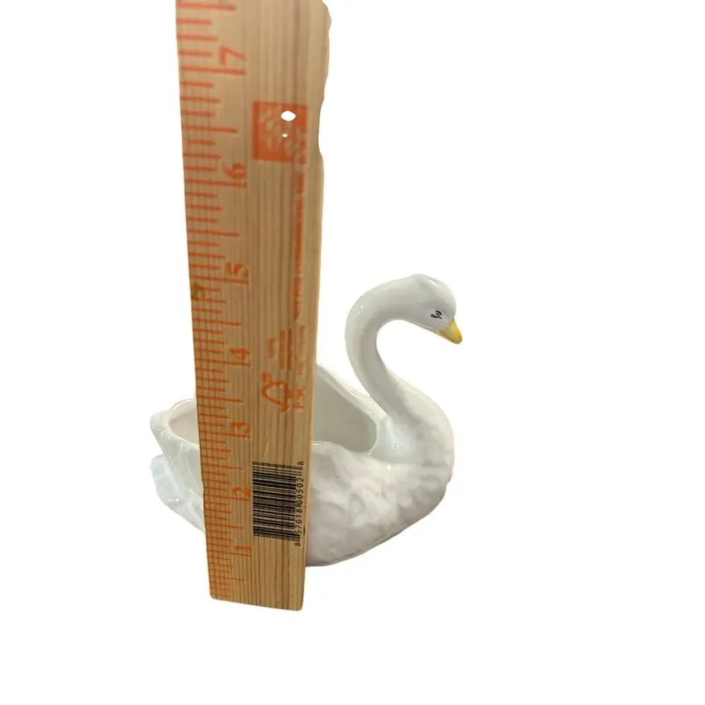 Vintage Made in Portugal White Ceramic Swan Planters Pair Cottagecore Decor